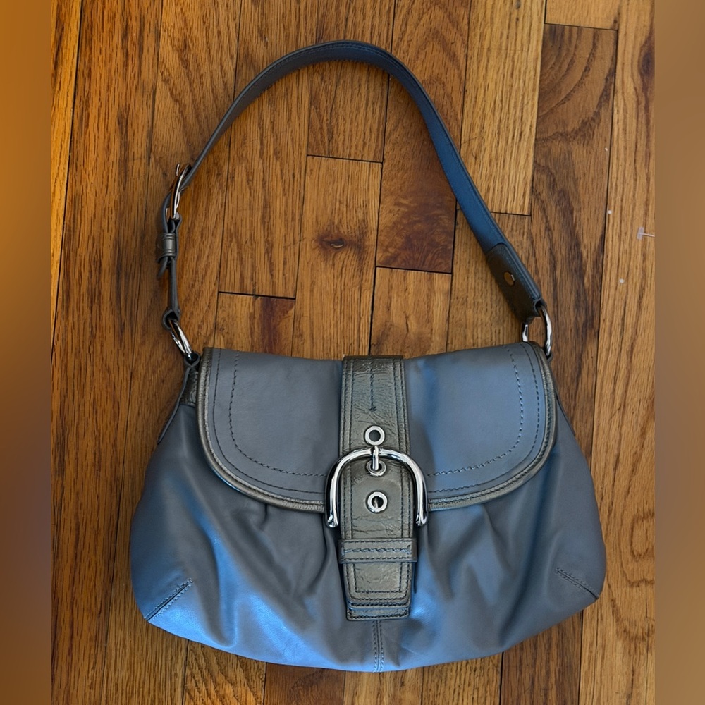 Coach Soho Pleated Shoulder Bag F15204 Coach Bag Gray Leather Buckle Flap Purse